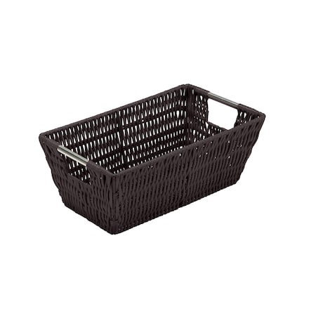 Simplify Small Shelf Storage Rattan Tote Basket in Chocolate 25454-CHOCOLATE